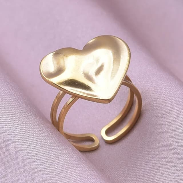 Anillo abierto en forma de corazón, acero inoxidable irregular chapado en oro de 18 quilates. 