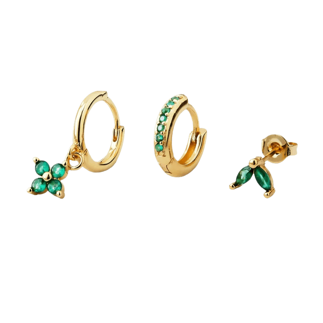 ELSA - Trío de Aretes de Acero Inoxidable Bañado en Oro 18K